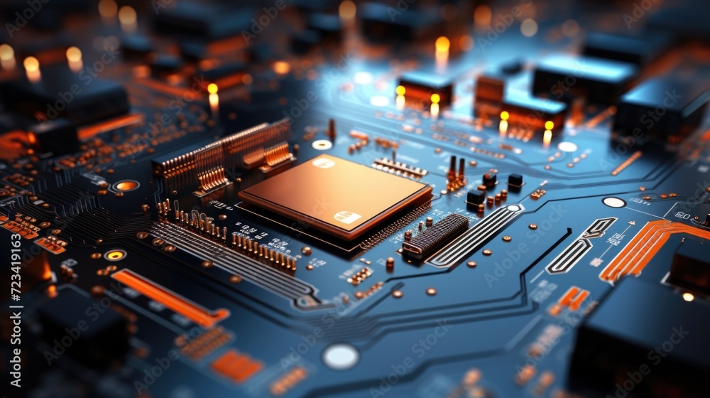 Wallpaper, abstract background, a electronic and computer circuit board, in the style of dark cyan and orange Wallpaper, abstract background, a electronic and computer circuit board, in the style of dark cyan and orange
