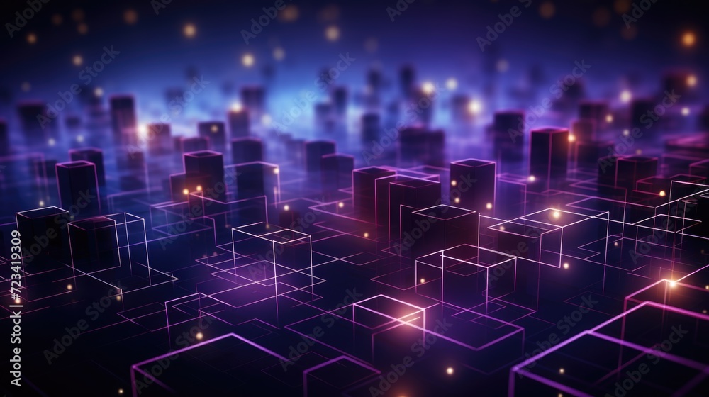 Wallpaper, abstract background, futuristic abstract purple geometric design background, in the style of glowing neon, molecular structures