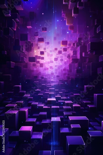 Wallpaper, abstract background, futuristic abstract purple geometric design background, in the style of glowing neon, molecular structures photo