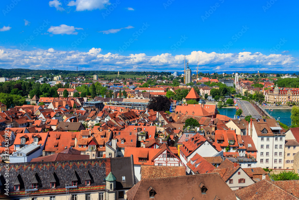 Obraz premium View over the old town of Konstanz (also known as Constance) from bell tower of Konstanz Cathedral, Baden-Wuerttemberg, Germany