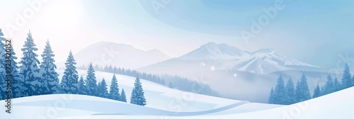 Serene Winter Landscape with Snowy Mountains and Forest