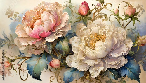 ornate floral arrangements with a baroque aesthetic  backgrounds suggest texture