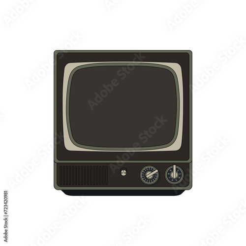 Orange retro tv, front view. Vector cartoon style.