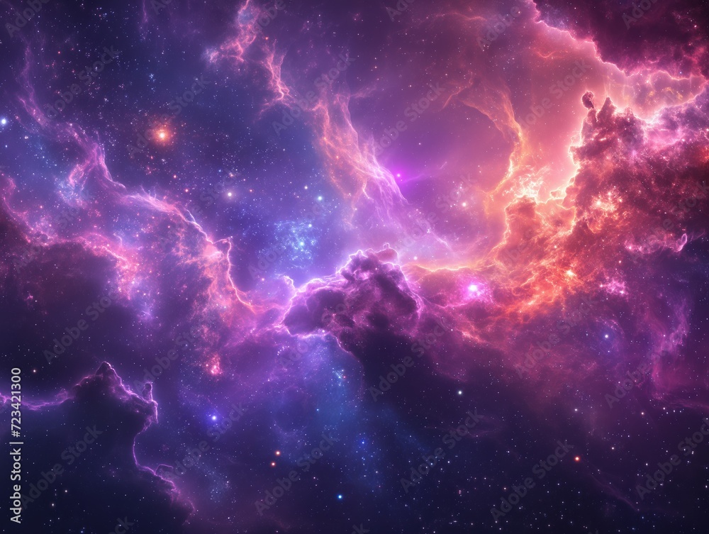 A cosmic scene using grainy gradients to depict a universe or a nebula.