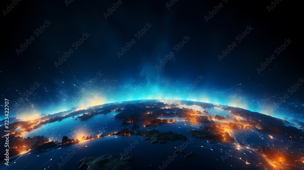 Fototapeta premium Blue space background with earth planet satellite view