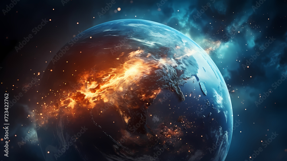 Blue space background with earth planet satellite view Blue space background with earth planet satellite view