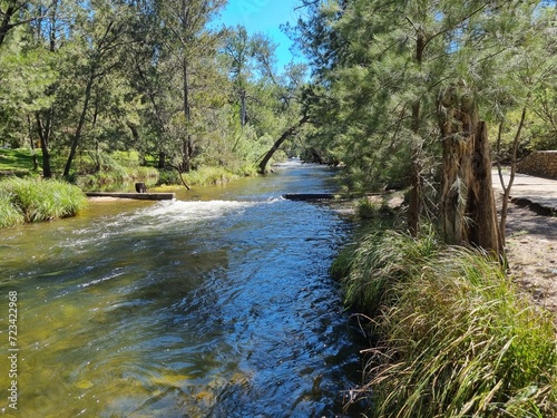 Cotter River in the Australian Capital Territory ACT Australia. Gently flowing river with tree lined banks photo