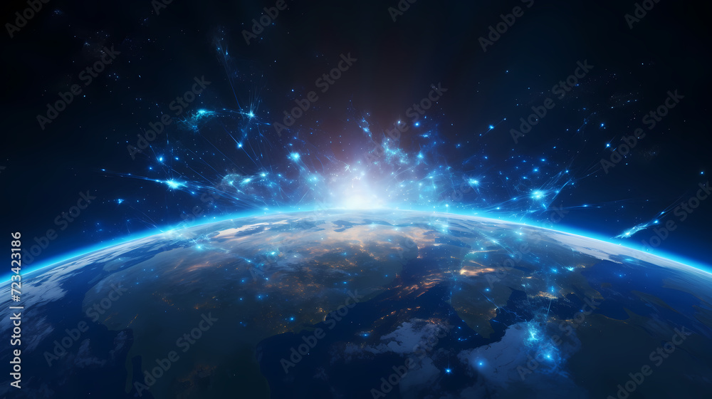 Blue space background with earth planet satellite view Blue space background with earth planet satellite view