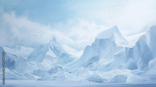 Serene Arctic Landscape with Snow-Covered Mountains and Ice.