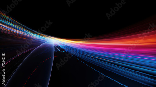 Abstract wavy neon lines texture background, pattern of energy motion in dark digital space. Cyberspace with waves of red, yellow and blue light. Concept of tech, color, data, speed