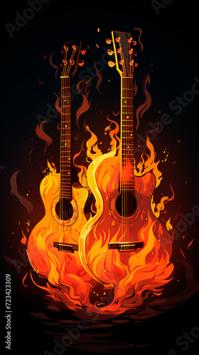 Guitars on fire background