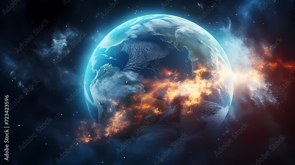 Obraz premium Blue space background with earth planet satellite view