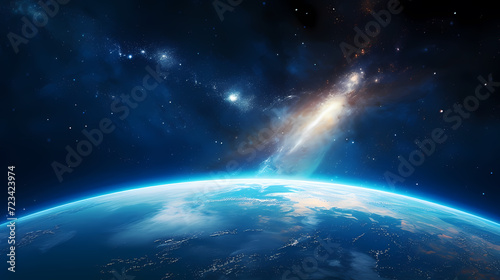 Blue space background with earth planet satellite view