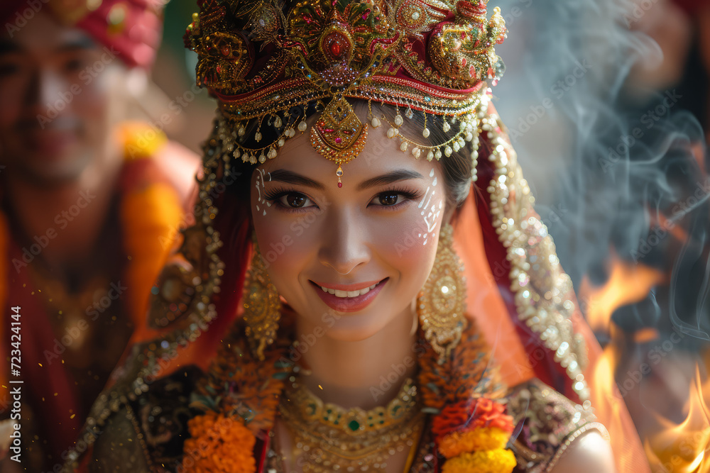 A traditional wedding ceremony incorporating customs from both bride and groom's cultures. Concept of blending cultures in life's celebrations. Generative Ai.