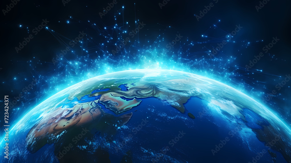 Blue space background with earth planet satellite view