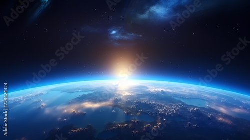 Blue space background with earth planet satellite view