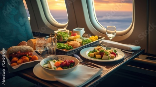 Elevate your dining experience to new heights with a private jet flight featuring gourmet meals. Look out the window and be mesmerized by the vastness of the ocean stretching out before you, photo