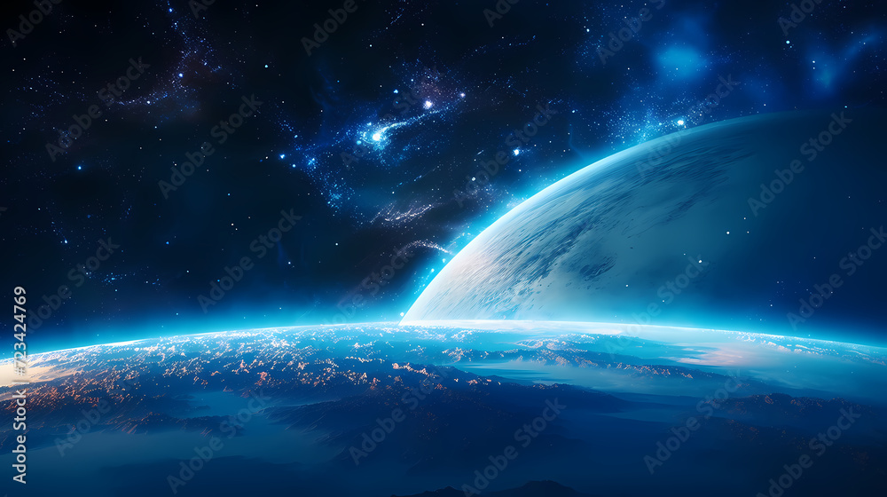 Obraz premium Blue space background with earth planet satellite view