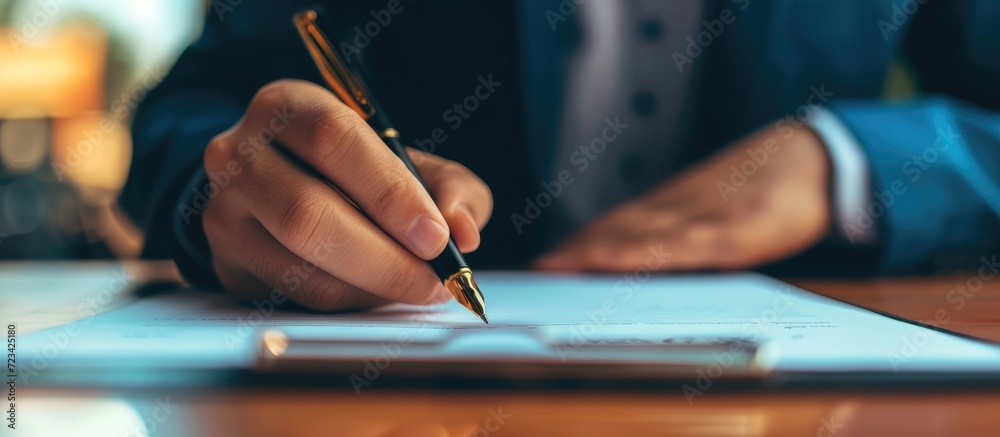 Job seeker signs an employment contract, agreeing to the terms and conditions.