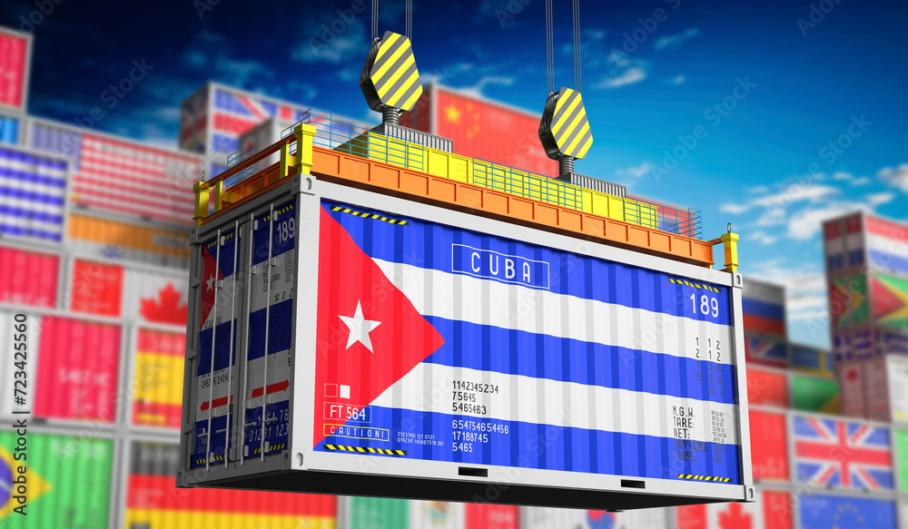 Freight shipping container with national flag of Cuba - 3D illustration