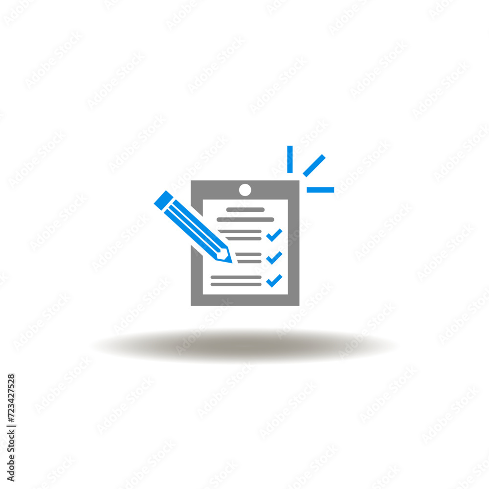 Vector illustration of checklist with pencil. Icon of test. Sign of testing form. Symbol of exam. Pictogram of check list. Vector illustration of checklist with pencil. Icon of test. Sign of testing form. Symbol of exam. Pictogram of check list.