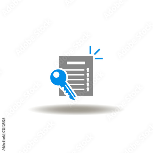 Vector illustration of document list with text and key. Icon of key points. Symbol of key information.