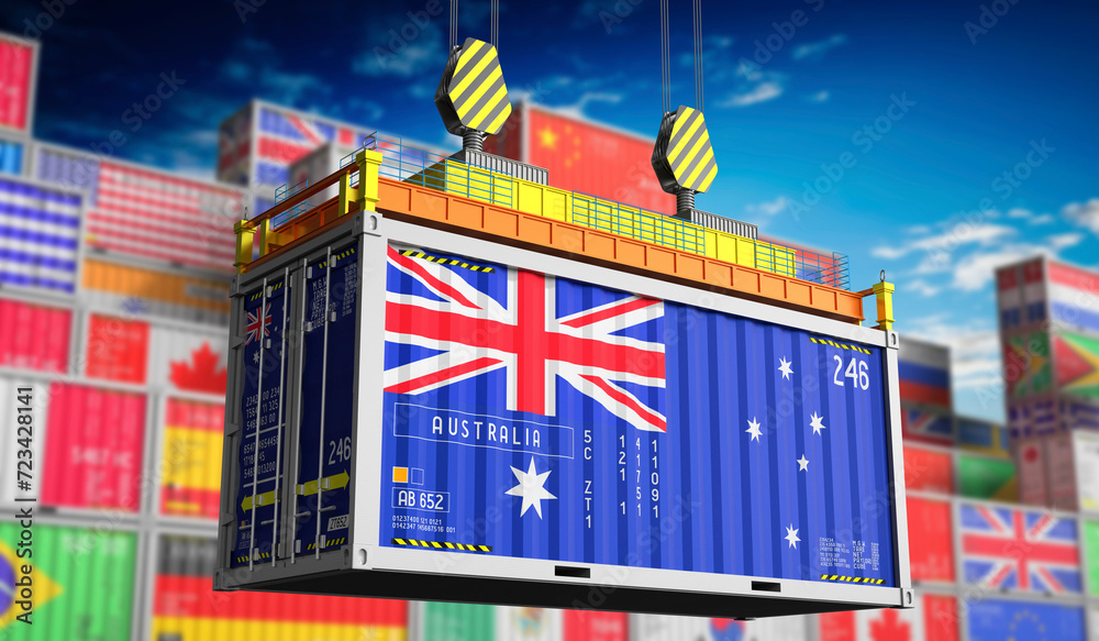 Freight shipping container with national flag of Australia - 3D illustration
