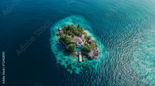 une villa de luxe sur une île déserte au milieu de l'océan © Fox_Dsign