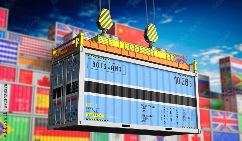 Freight shipping container with national flag of Botswana - 3D illustration