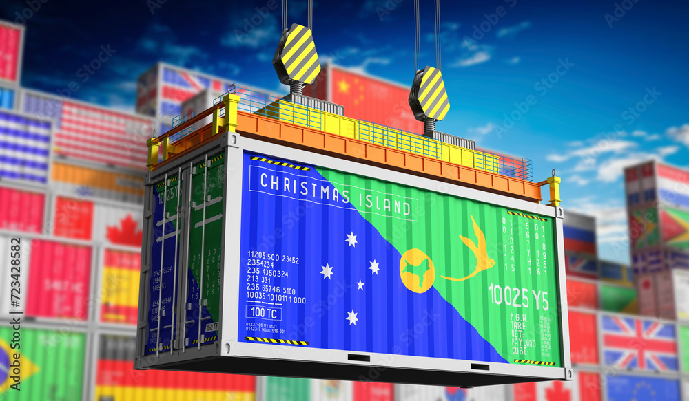 Freight shipping container with national flag of Christmas Island - 3D illustration