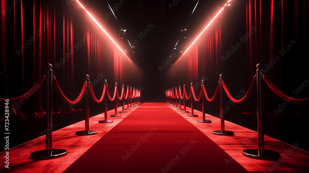 Red carpet staircase with smoke and spotlights, holiday awards ceremony event