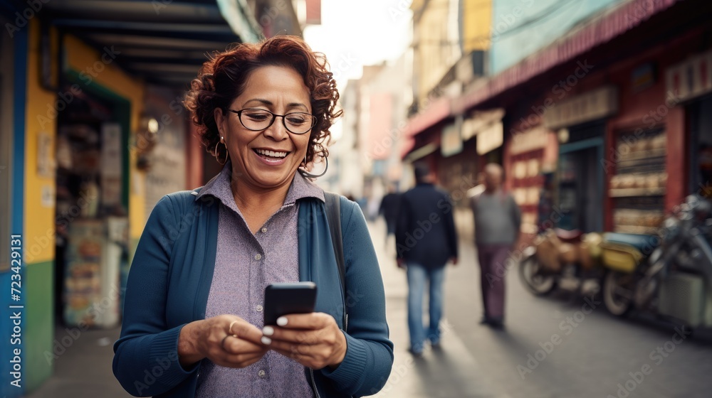 Happy smiling senior woman is using a smartphone outdoors Happy smiling senior woman is using a smartphone outdoors