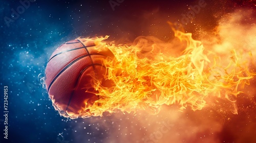 Blazing Basketball in Cosmic Energy Field. Generative ai © Scrudje