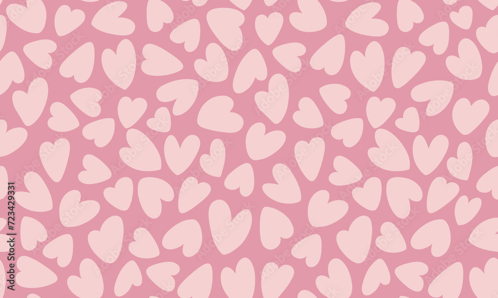 Random hearts seamless pattern on pale pink background. Romantic repeated texture with love symbol. Various heart shapes ornament. Vector illustration design for textile; fabric; backdrop; packaging