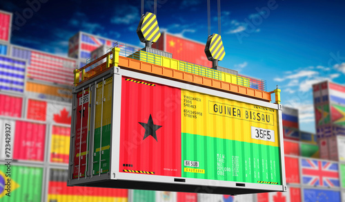 Freight shipping container with national flag of Guinea Bissau - 3D illustration