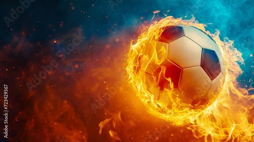 Soccer Ball Ablaze with Blue and Orange Flames. Generative ai