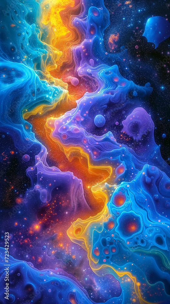 Abstract cosmic background with colorful paints. Creative wallpaper. 