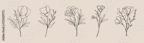 Flower Line Art Set | Floral Vector Bundle | Botanical Nature Designs #723429773