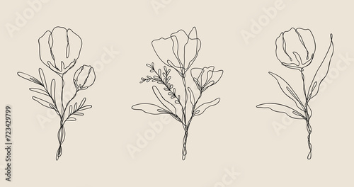 Flower Line Art Set | Floral Vector Bundle | Botanical Nature Designs