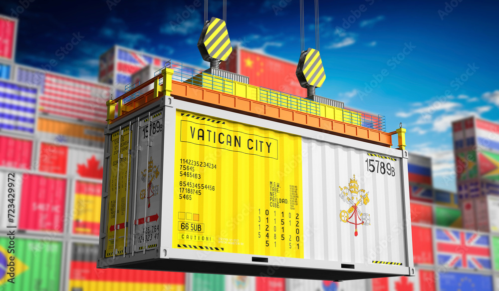 Freight shipping container with national flag of Vatican City - 3D illustration