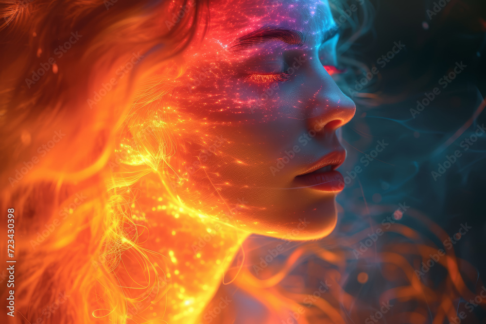 A visualization of a person's aura, with radiant waves of color indicating different emotional states. Concept of aura reading and emotional energy. Generative Ai.