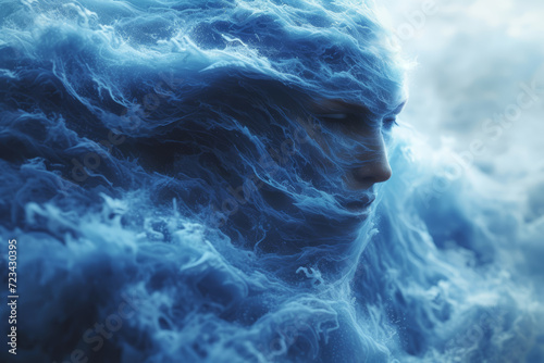 A conceptual representation of psychic healing, with soothing waves enveloping a figure. Concept of healing energies and psychic restoration. Generative Ai. photo