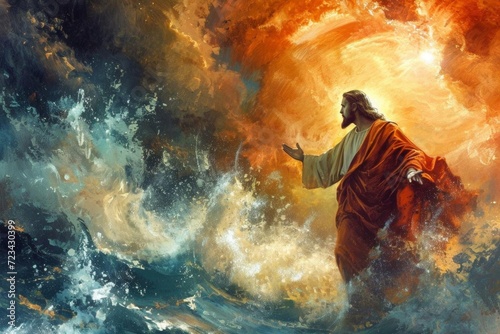 Radiant image of jesus calming the tempest Showcasing mastery over nature photo