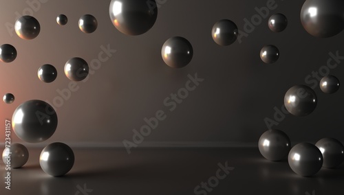 Fototapeta Naklejka Na Ścianę i Meble -  Floating spheres 3d rendering empty space for product show.	
