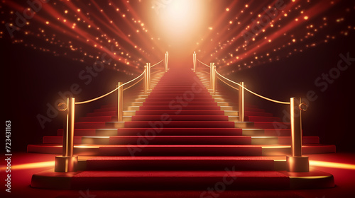 Luxurious and elegant red carpet staircase, holiday awards ceremony event