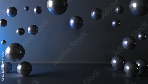 Floating spheres 3d rendering empty space for product show. 