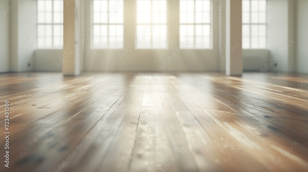Interior of spacious empty old room with laminated floor with windows : Generative AI Interior of spacious empty old room with laminated floor with windows : Generative AI