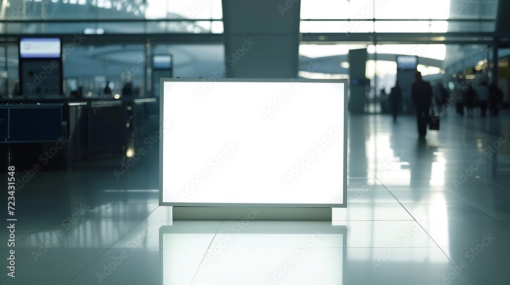 Mock up of blank light box in airport : Generative AI Mock up of blank light box in airport : Generative AI