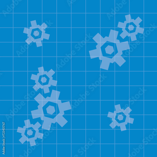 Vector Hexagonal Gears on a Blueprint Background