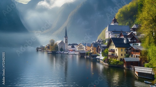 Hallstatt Lake, Austria : Generative AI photo
